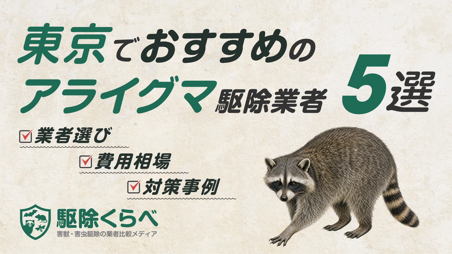 東京でおすすめのアライグマ駆除業者5選｜費用相場と業者選びのポイント
