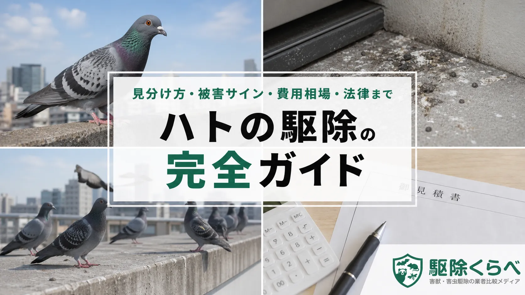 ハト駆除の完全ガイド|居着きの段階別対策・巣と卵の法律・フンの清掃・費用相場まで
