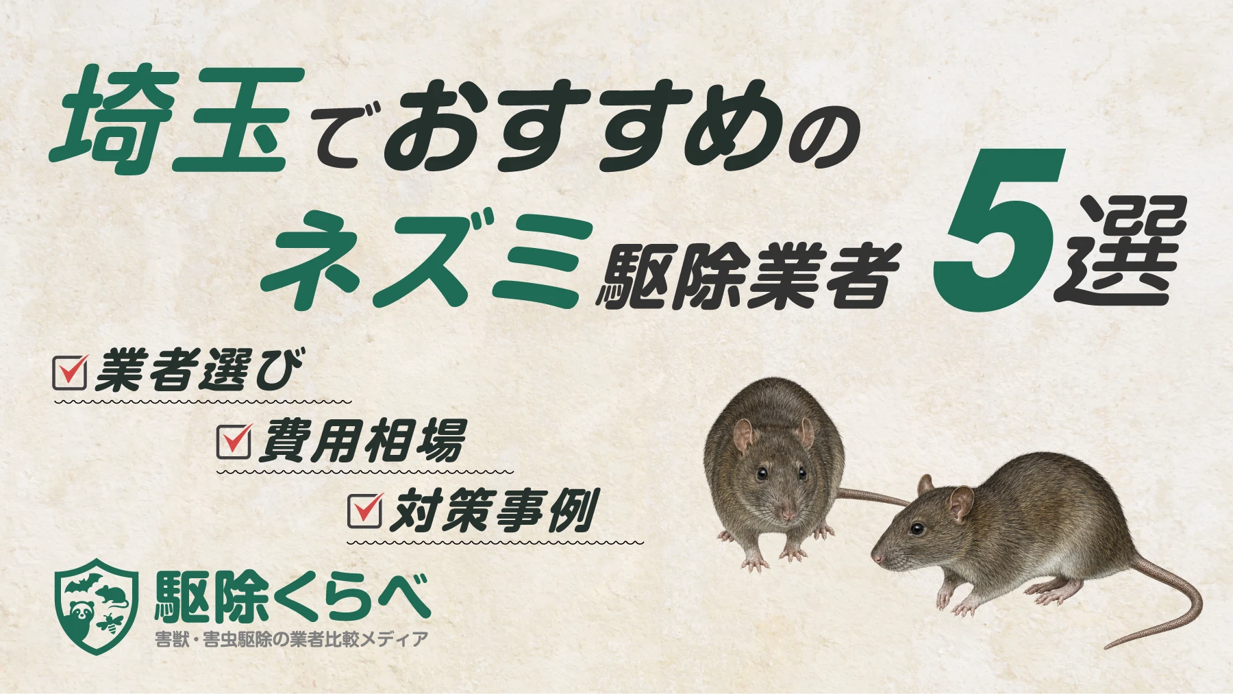 埼玉でおすすめのネズミ駆除業者5選｜費用相場と業者選びのポイント