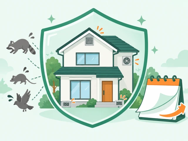 侵入口をふさいだ住まいを盾が長く守る駆除ザウルスの最長10年の再発保証のイメージ