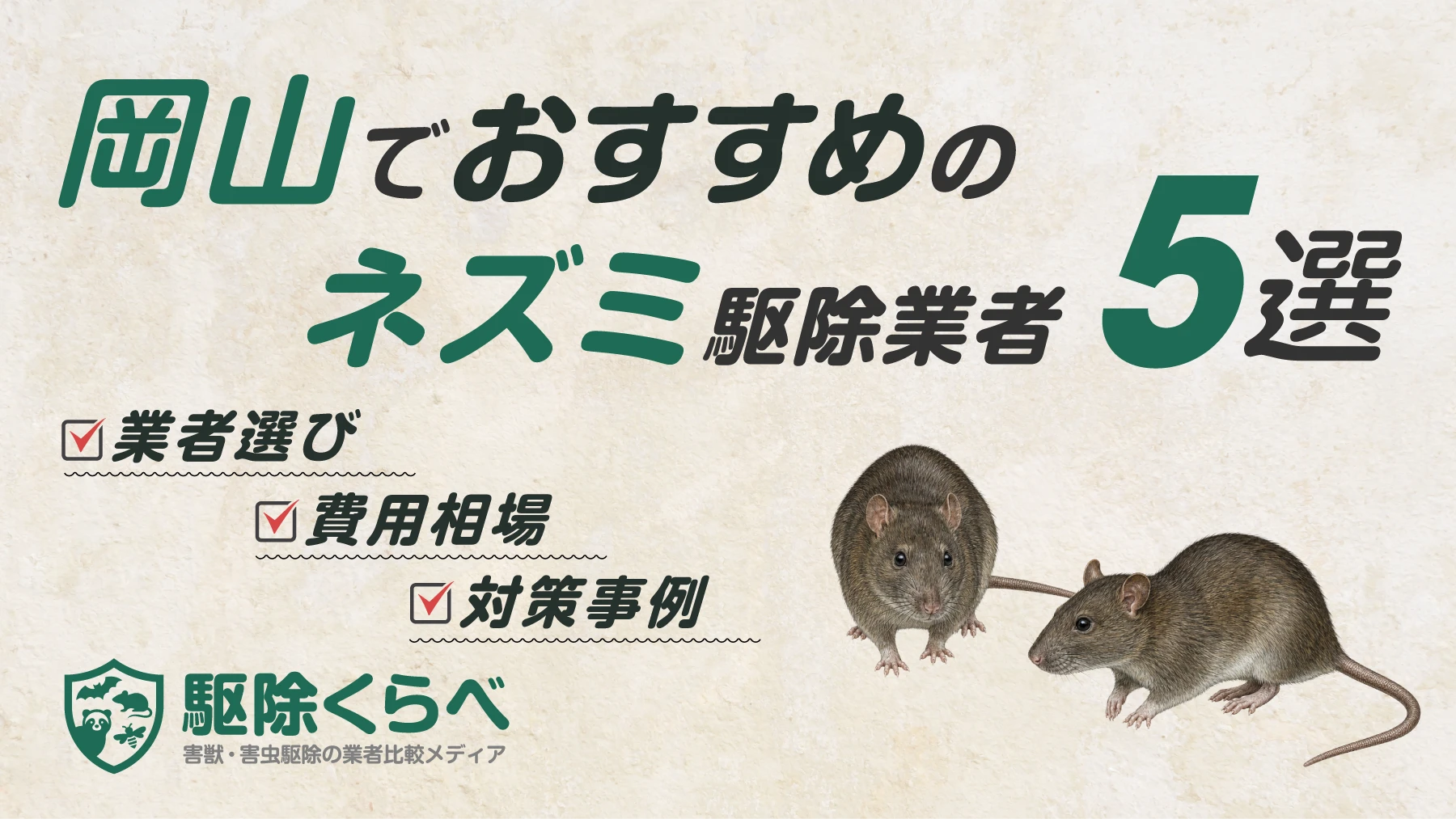 岡山でおすすめのネズミ駆除業者5選|費用相場と業者選びのポイント