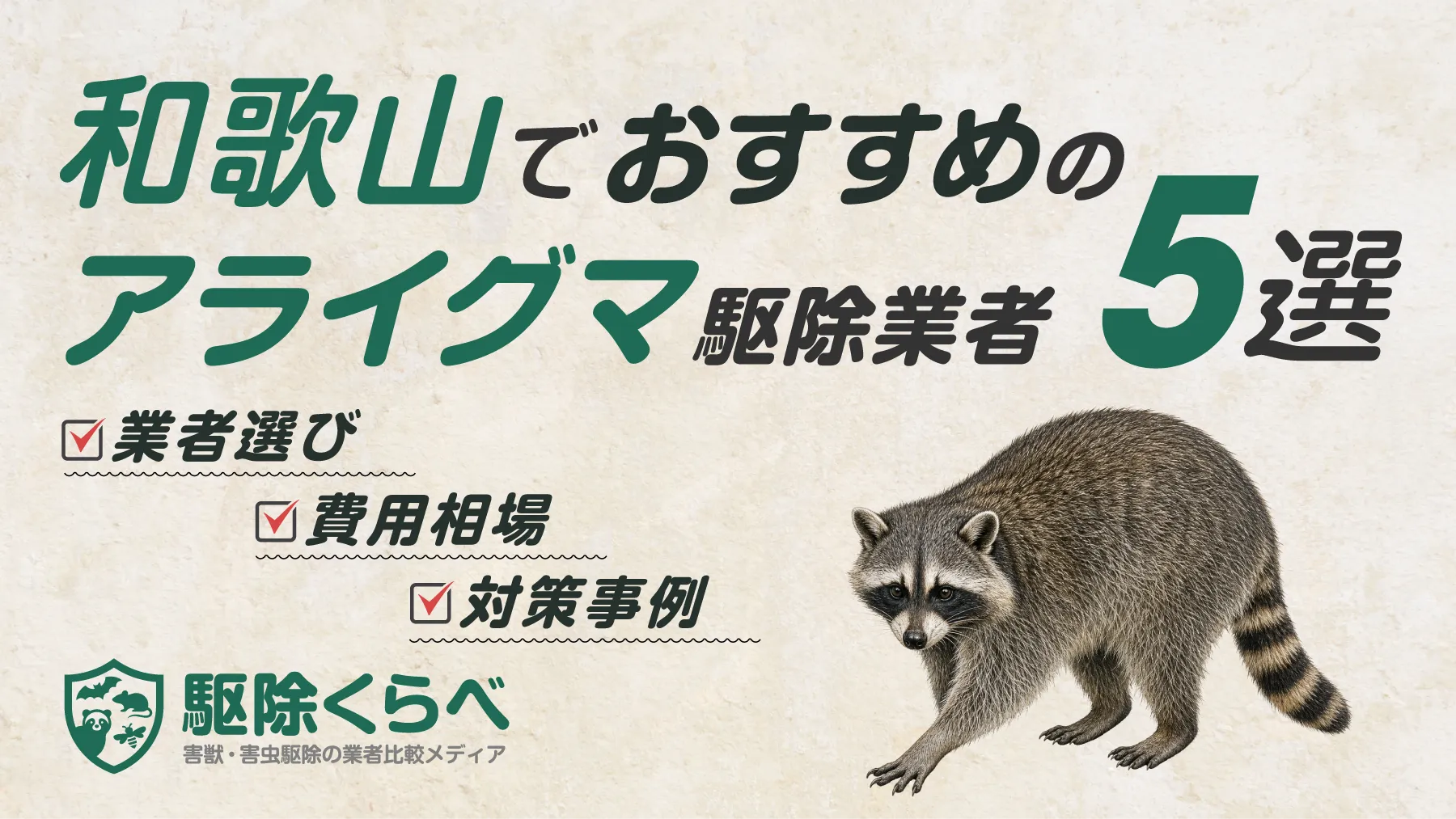 和歌山でおすすめのアライグマ駆除業者5選|費用相場と業者選びのポイント